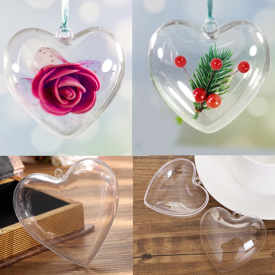 5pcs priehľadné srdcové gule Plastové plniace plniace vianočné vianočné ozdoby Decor Valentín