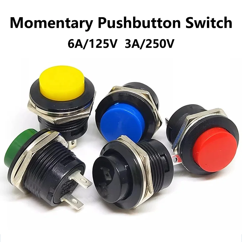5pcs Pípnový spínač tlačidla R13-50716 mm dočasné spínače 6A/125VAC 3A/250VAC Čierna červená červená zelená biela modrá žltá žltá