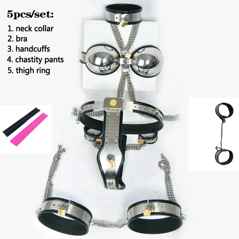 5pcs/set ženský cudnosť opasok súpravy krk golier podprsenka putá cudné nohavice stehenné prsteň bdsm bdsm bondage sexy hračky pre ženu fetiš