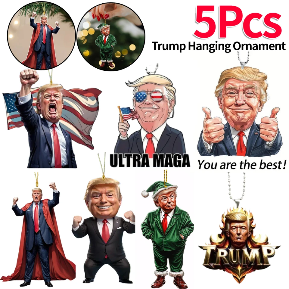 5PCS Trump inšpirovaný akrylový vianočný dekor visiaci ornament pre auto a strom Perfect Prázdniny darček vtipný karikatúra prívesok darčeky