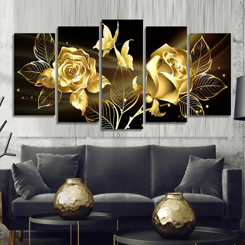 5pcs Unbramed Golden Roses plagáty nástenné umenie domáci dekor