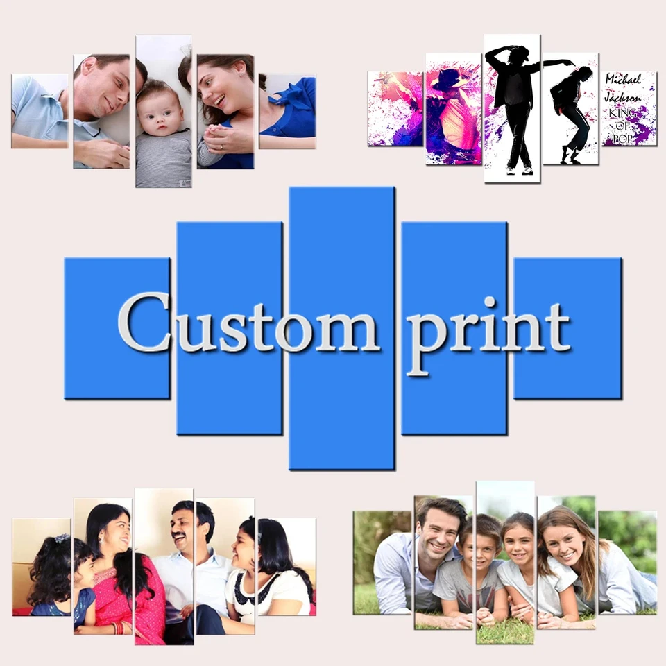 5pcs Vlastný plagát akejkoľvek veľkosti tlačené plátno nástenné umenie s vašim fotografickým obrázkom pre dekoráciu obývacej izby personalizovaný darček