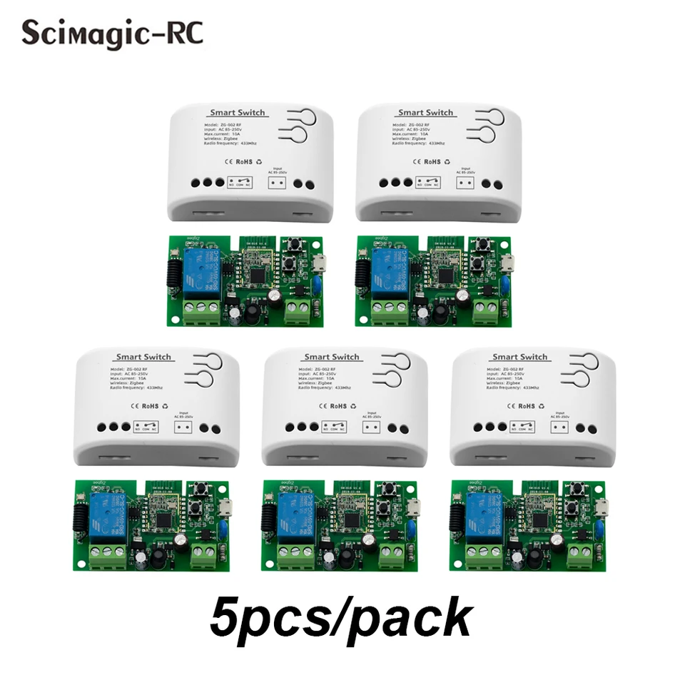 5pcs ZigBee 3.0 Smart Switch Self-Locking/ Mustomary Module Relé AC DC 12V 24V 220V Otvárač garážových dverí RF RF pre aplikáciu Alexa Tuya App