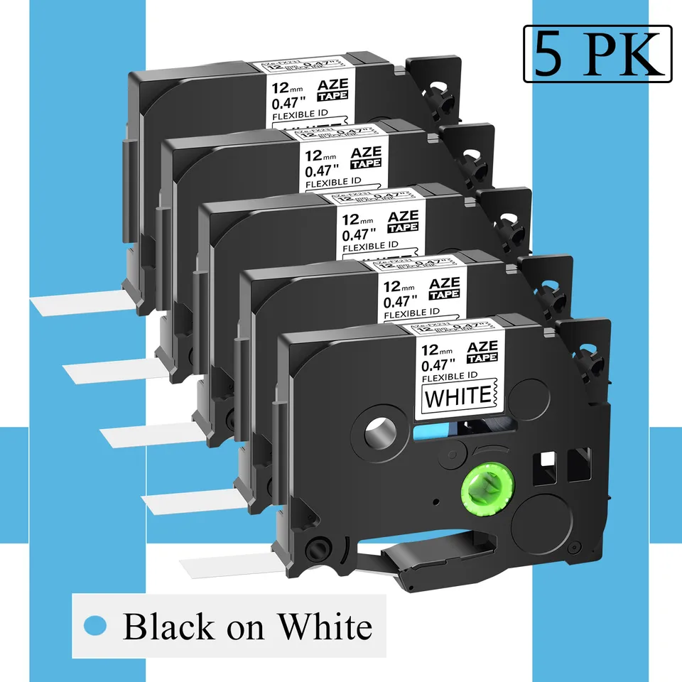 5pk 12 mm flexibilné ID laminat kompatibilné brat TZE-FX231 LAKE TAPE BLACK na bielej kazete kazety pre tlačiareň P-Touch Label