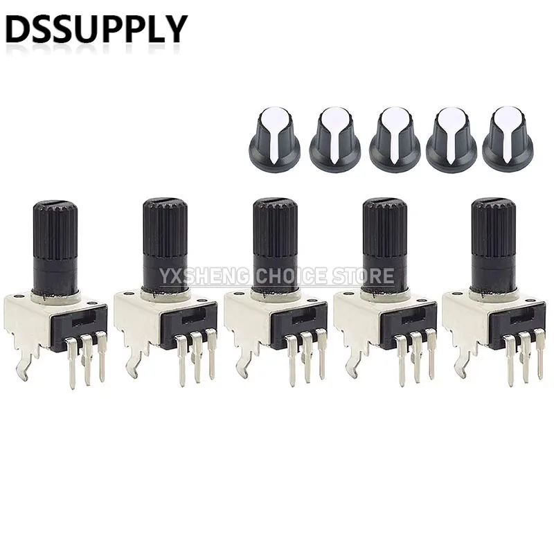 5sets = 10ks rv09 Vertikálny nastaviteľný odpor 1k ~ 500k ohm Nový 3pinový pečaný potenciometer pre Arduino (5+5) PCS s bielym uzáverom gombíka