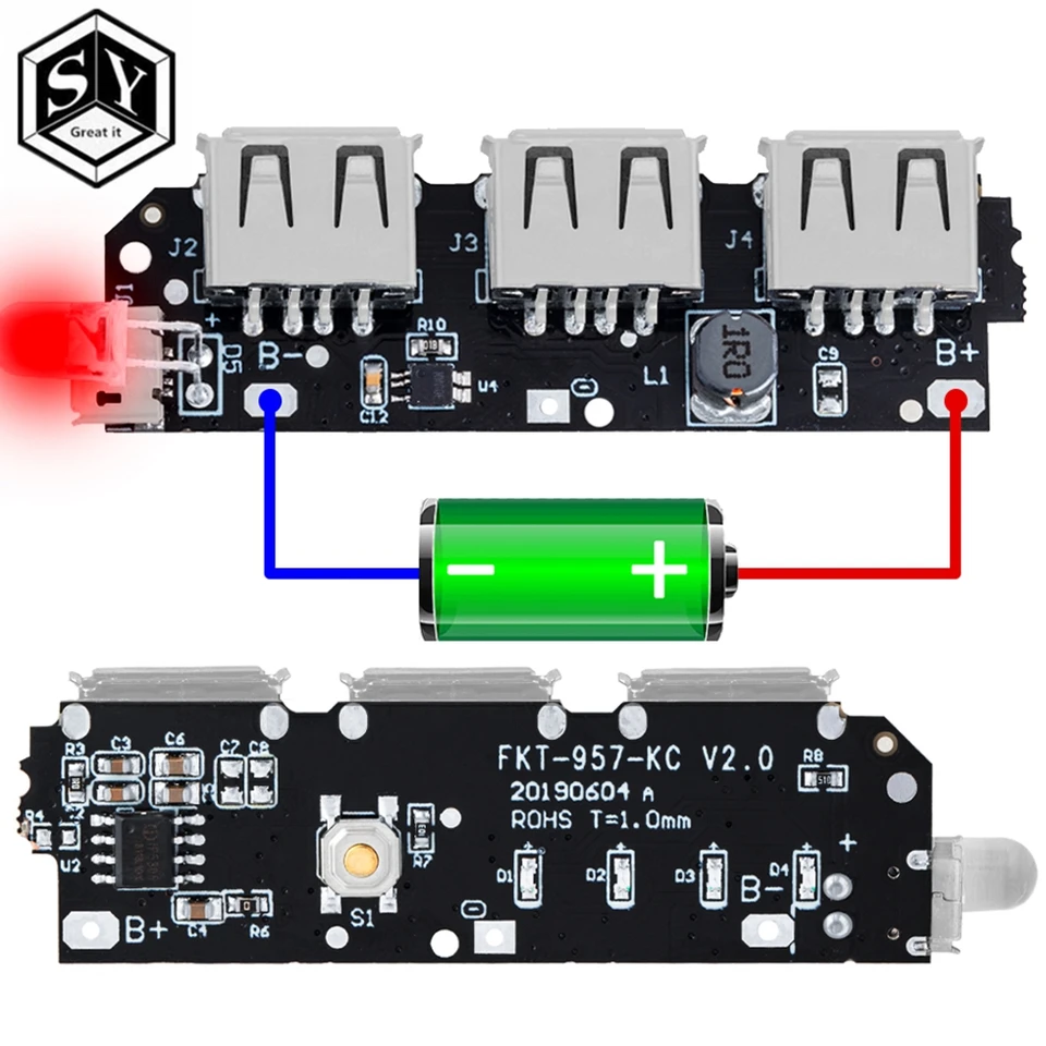5V 2.1a 3 USB Power Bank Battery Module Module Circuit Board Oposc Up Boost DIY 5V 2.1a 3 Modul batérií USB Power Bank nabíjačku
