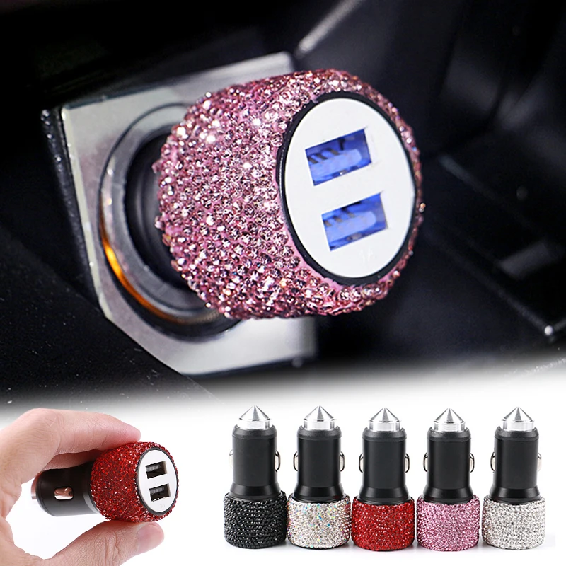 5V 2.1a Dual USB port nabíjačka rýchleho adaptéra Univerzálny diamantový vložka Cigareta Zapaľovač pripojenia automobilov Interiér 1pc