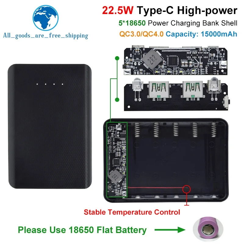 5V 4.5A 22,5W 5*18650 Power Bank Battery Box QC4.0 QC3.0 Dual USB Micro/Type-C USB 15000MAH Mobilný telefón nabíjačku DIY Case DIY