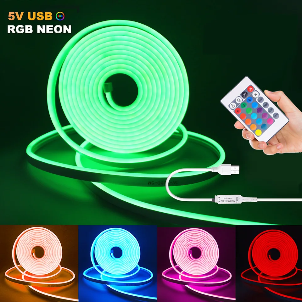 5V USB RGB LED NEON NEON SLIP Svetlo s lepiacou diaľkovou ovládaním 24KY RGB súprav