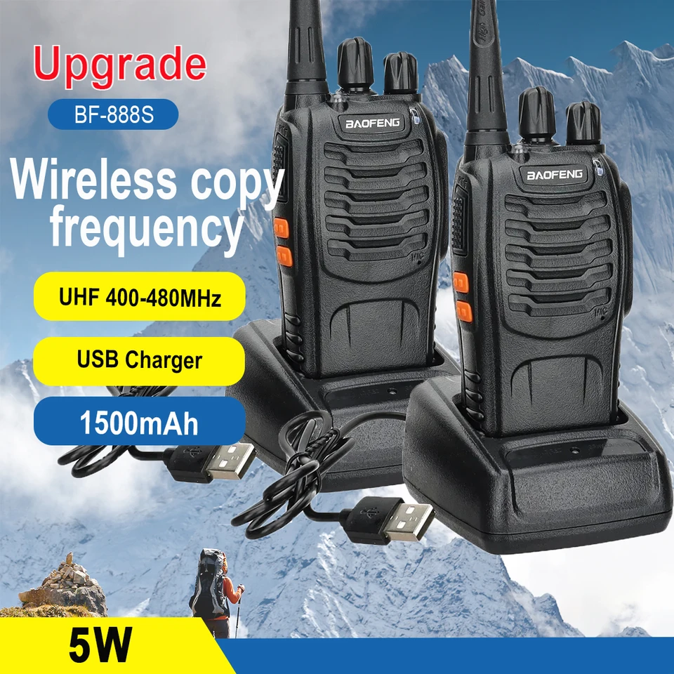5W Baofeng BF-888S Walkie Talkie USB Plug Dual Band Prenosné obojsmerné rádiové štátne pohotovostné pohotovosť UHF: 400-470MHz 16ch 1pc/2pcs