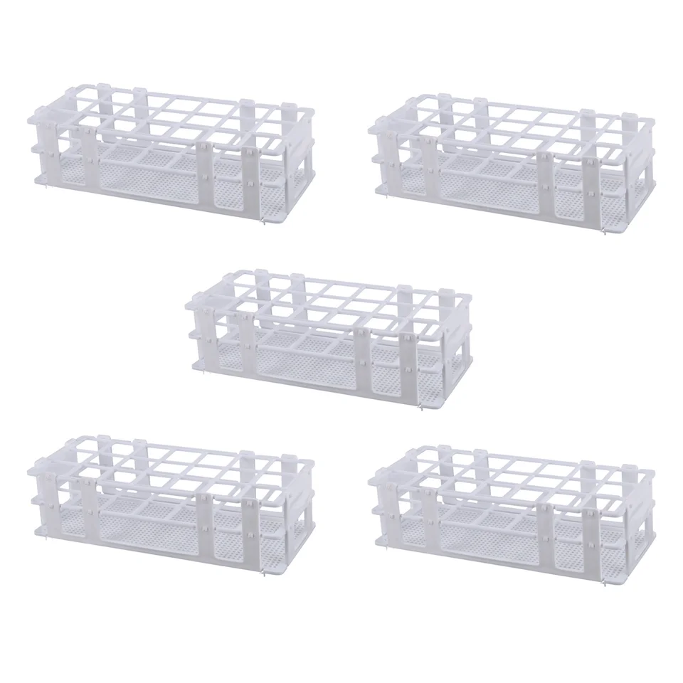 5x plastový stojan na skúmavky pre 30 mm trubice, 21 studne, biela, odnímateľná (21 otvor)