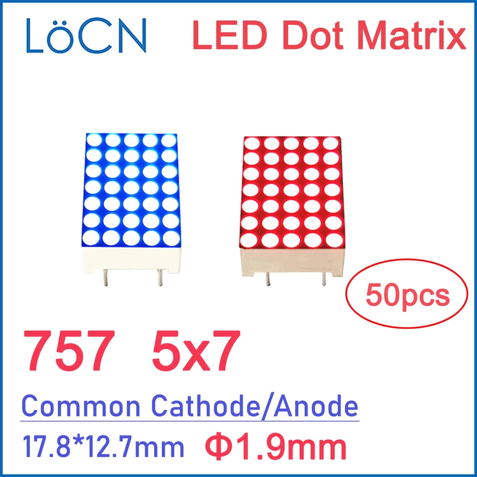 5x7 5*7 1,9 mm LED bodová matica Displej modul červená modrá zelená žltá biela 757 Vysoký jasný spoločný katódový anód digitálna trubica DIY