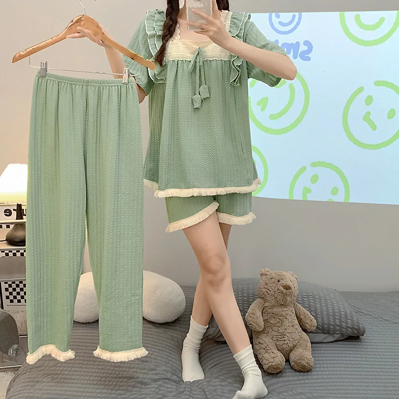5xl plus veľkosť žien 3ks pyžamy súpravy dámske letné blúzky s krátkym rukávom nohavice šortky veľkej veľkosti