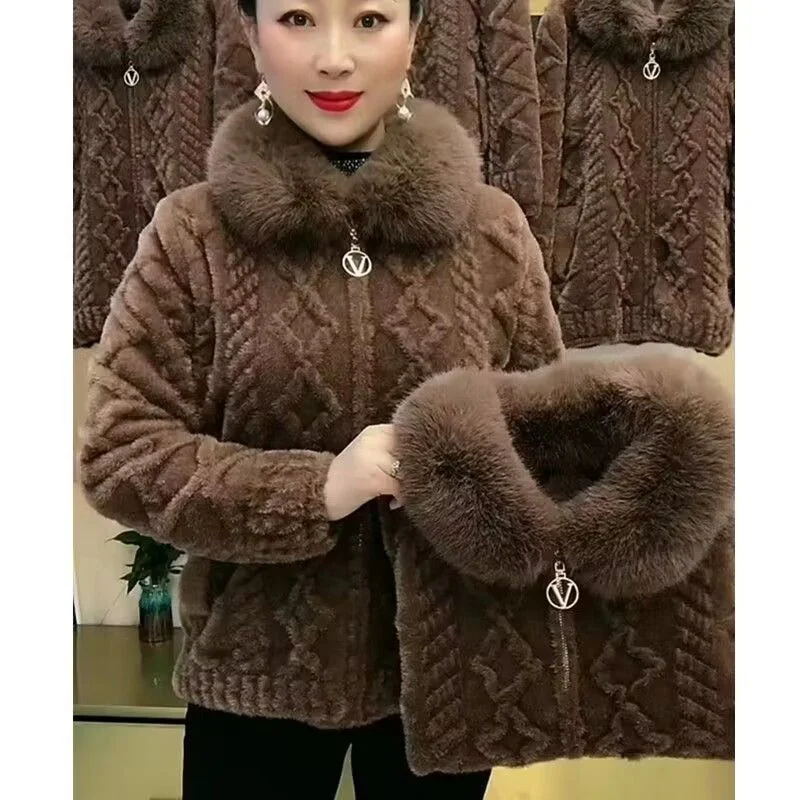 5xlbig kožušina Gold Gold Mink Velvet Zipper Thicke Warm Dámska krátka bund