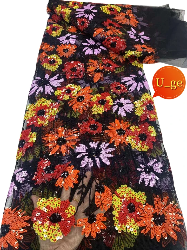 5yards 2024 Najnovšia najlepšia kvalita elegante jemné mäkké flitry Tulle Lace Lace Tkanina pre svadobné večere večerné šaty U_GE1138