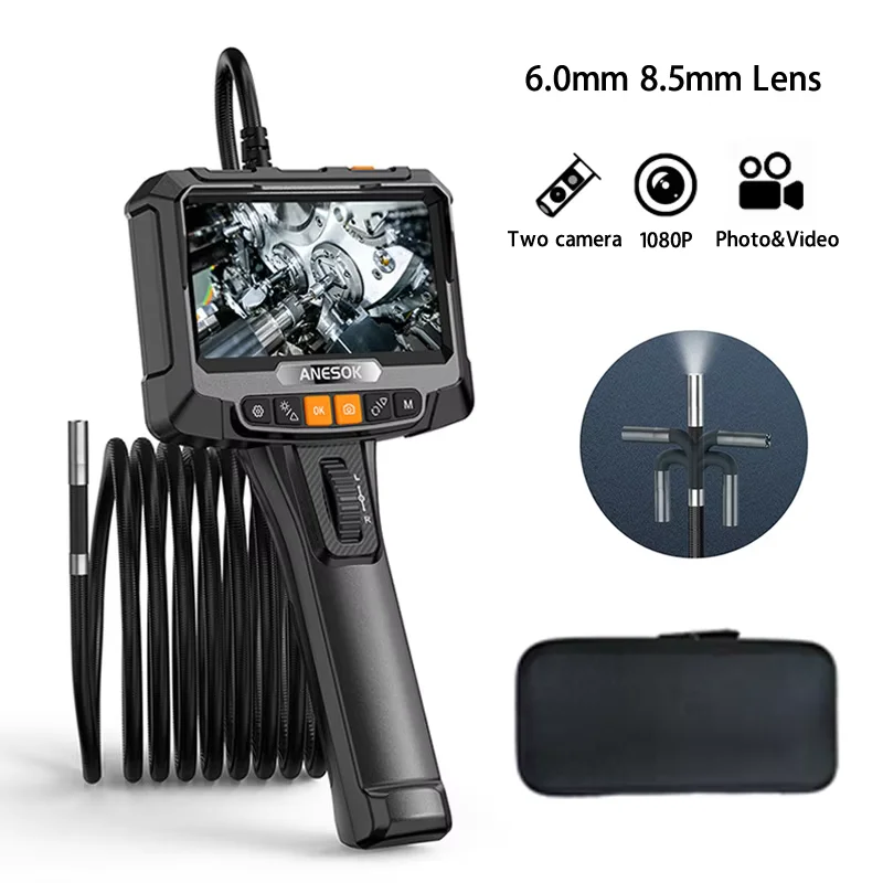 6,0/8,5 mm priemyselný endoskop obojsmerne 360 ​​° rotácia Borescope Camera s 5inch Ultra HD obrazovkou pre kontrolu automobilového motora