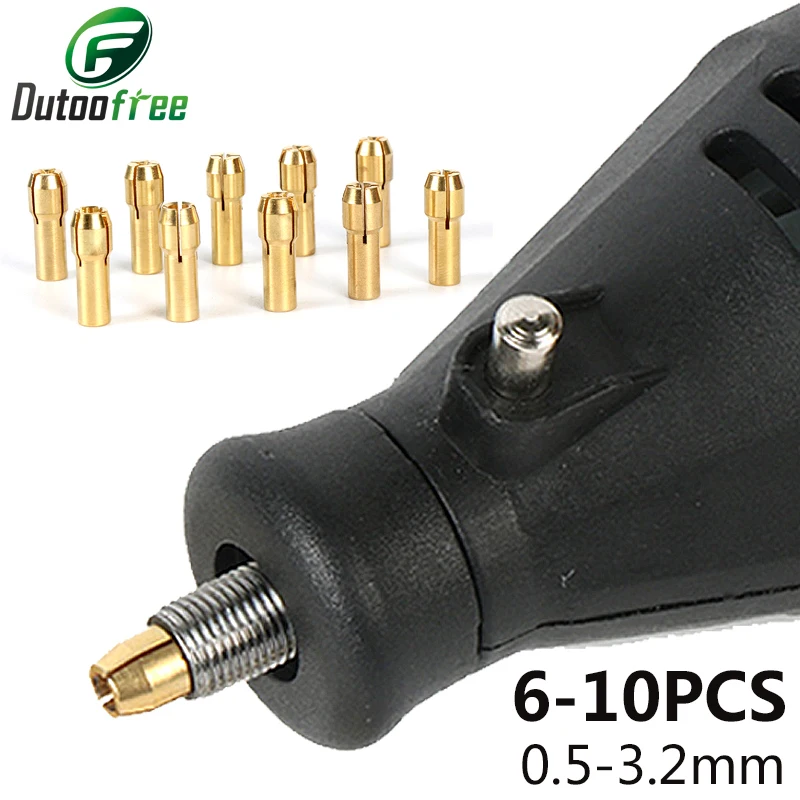 6-10ks Elektrické brúsenie príslušenstva Mini vŕtačka mosadzný Collet Chuck pre dremel rotačný nástroj vrátane gravírovacieho pera Copper Core Core