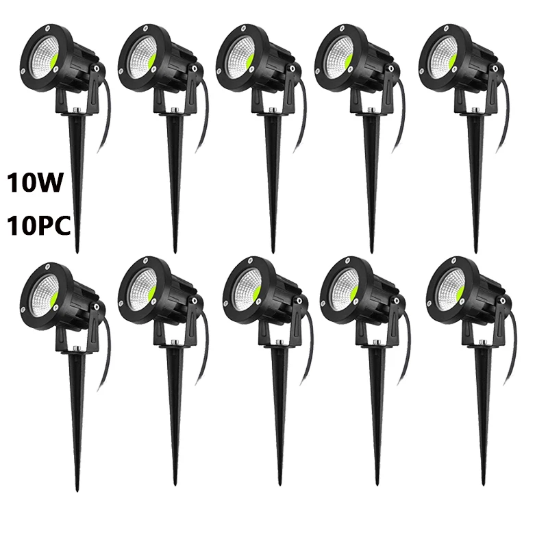 6-10ks Outdoor IP65 LED záhradné trávnik LIGHT LIGHT 10W SPIKE LAMP LAMP AC DC12V24V PATH Žiarovka Teplo biele zelené škvrny 220V110V