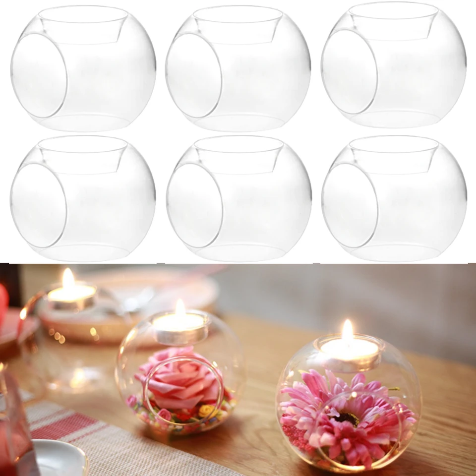 6/12ks okrúhle sklo Tealight Sviečka držiak sklenené držiaky na sviečky pre nordické domáce dekorácie Svadobný stolík vrcholy