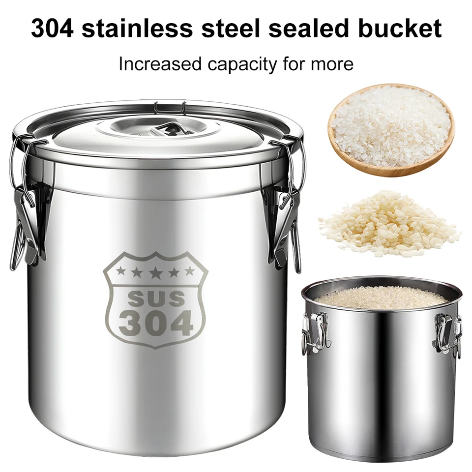 6/12L z nehrdzavejúcej ocele Containers Grain Cereal Airther Canister Bucket s uzamykacou svorkou pre vedro na skladovanie ropného cukru