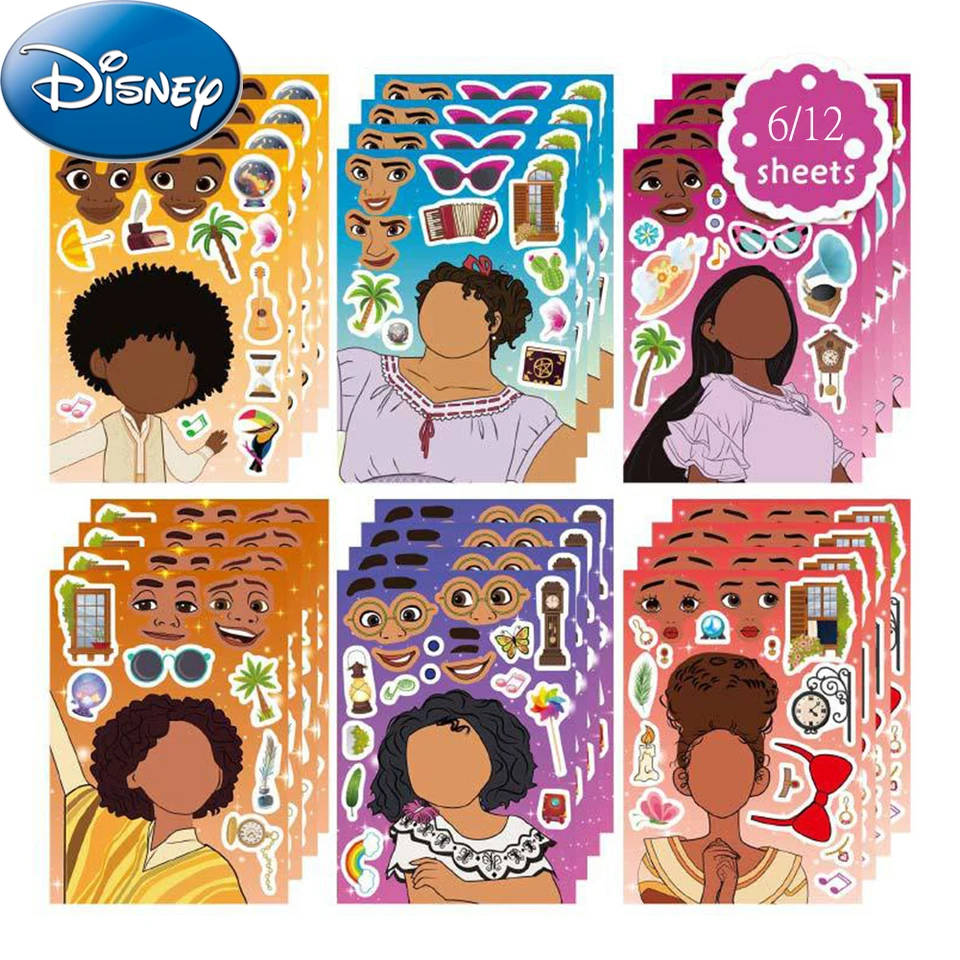 6/12Sety Disney Cartoon Encanto Puzzle Stickers Make A Feare Children Zhromaždiť Jigsaw nálepku vtipné detské párty dekorácie