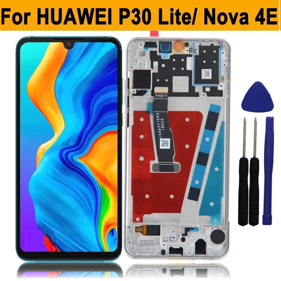 6.15 '' pre Huawei P30 Lite LCD Display Display Digitalizátor Digitalizátor s rámom pre Huawei Nova 4E LCD mar-LX1 mar LX2 AL01