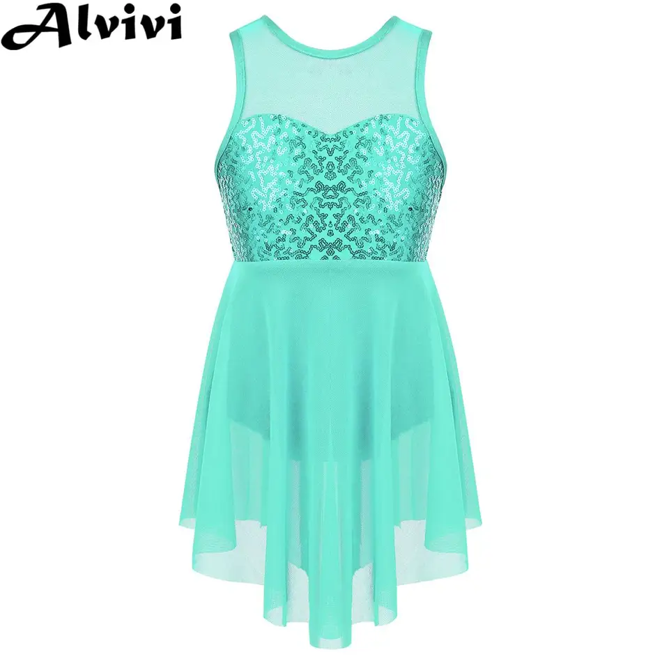 6-16y Girls Balet Lyrical Dance Drees Cate Cuce Gymnastics Leotard Tutu bez rukávov lesklý flot
