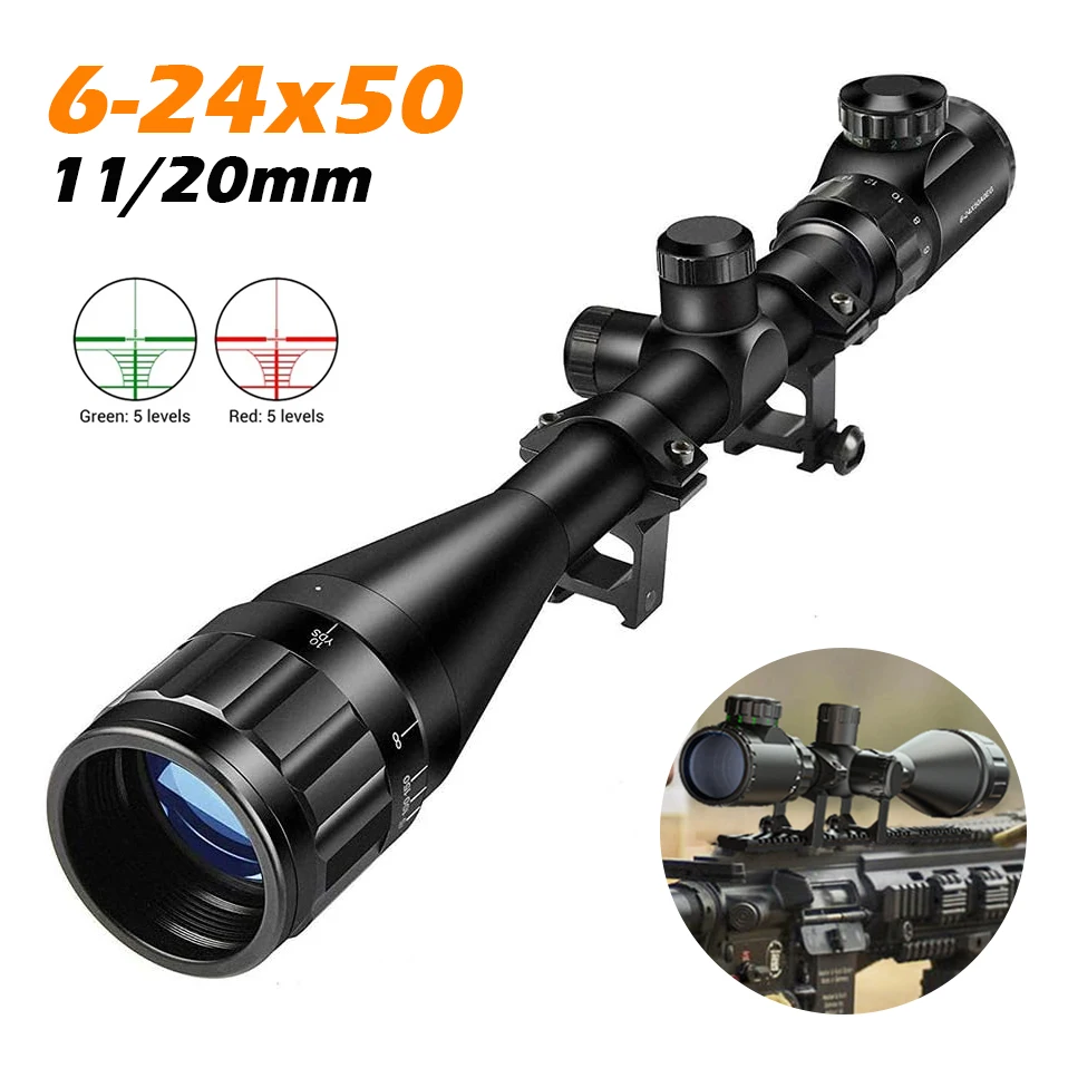 6-24x50 AOE Loving Riflescope Optický rozsah Red Green Illuminated 11/20 mm koľajnica pre vzduchové pušky Optika Lovecká airsoft Rifle Scoup