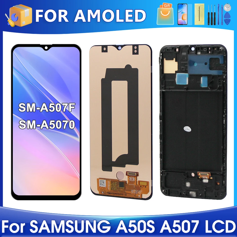 6.4'a50 pre spoločnosť Samsung pre AMOLED A30 A50 A507F A507FN A5070 A507F/DS LCD DISPIT DISPIT DISPLOT DIGITIZERA DIGITÁRU