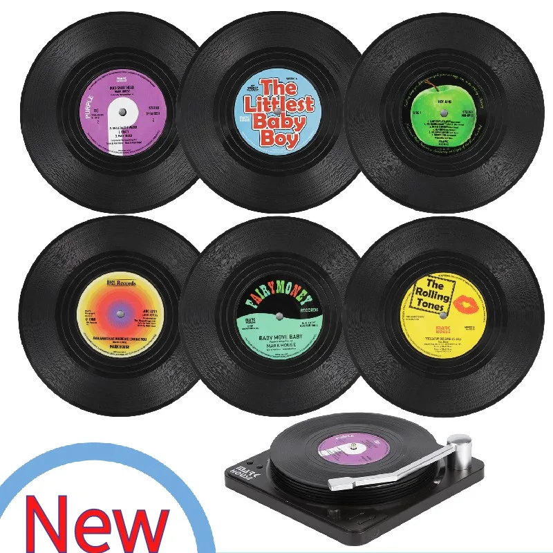 6/4ks retro rekordné tácky s držiteľným anti-sklzom vinylové disky Coasters Creative Koffie Mok Cup Onderzetters Hittebestendig Pads