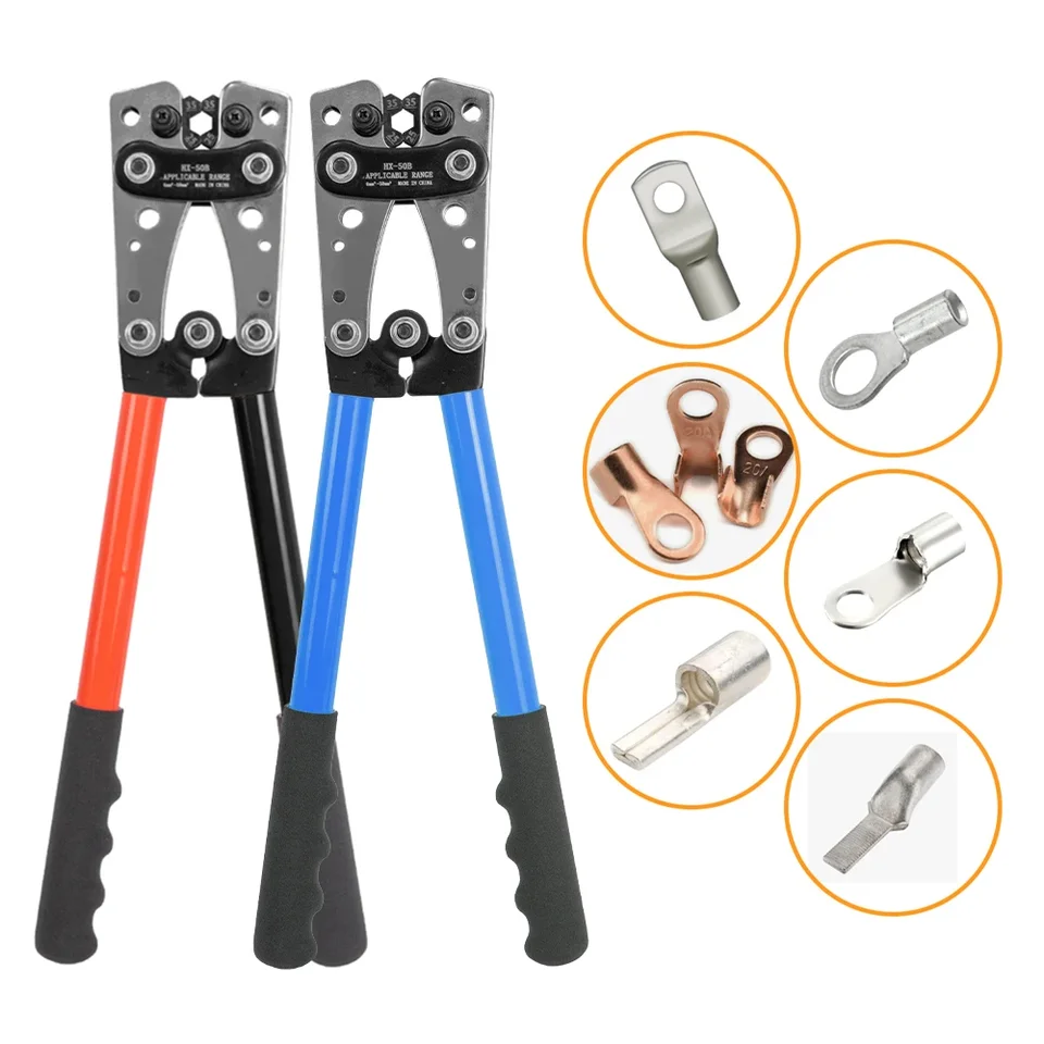6-50 mm² Kábel batérie Karmín Crimping Tool pre AWG 10-1/0 s vysokým obsahom drôtovej trubice Kábel Kábel Lug Crimper Hex Hex Hex