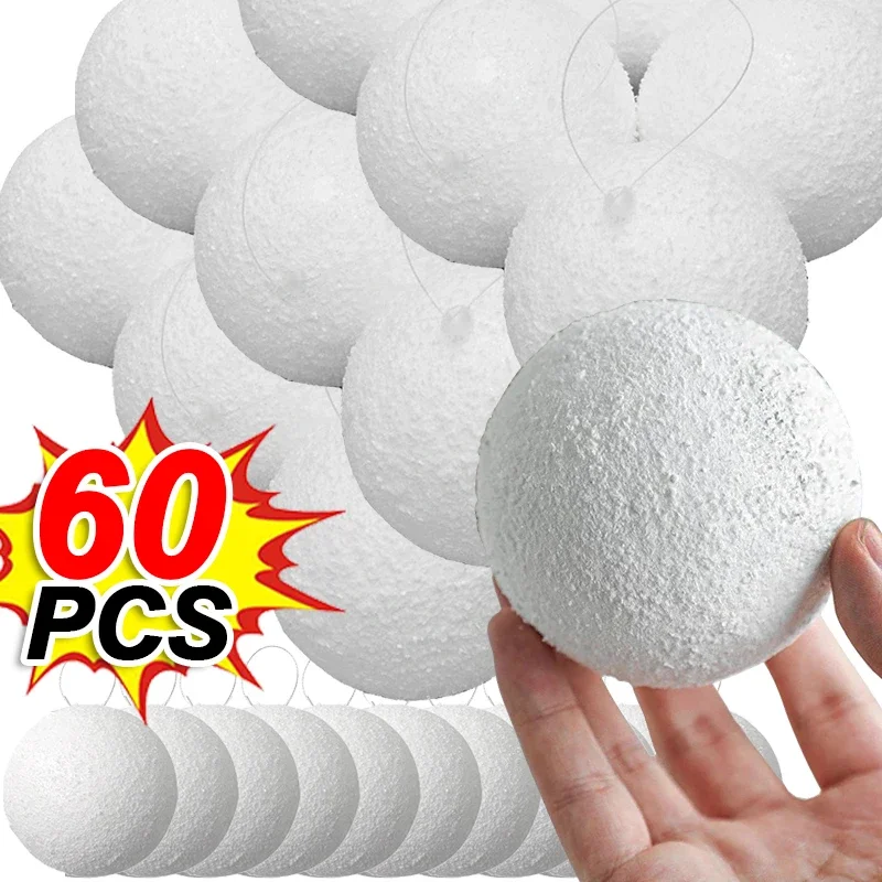 6/60cs Vianočné biele penové gule Prívesky Vianoce stromy závesné mini ozdoba Globe Domov Nový rok na párty dekorácie Dodávky 4/6/8 cm