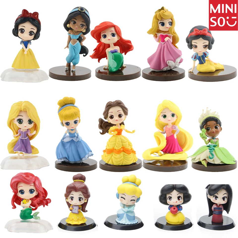 6/8/9 ks/set 6-9cm Miniso Disney Princess Q Ver. Figúrka Snehulienka Aurora Ariel Belle Jasmine figurín figurínové ozdoby Darčeky