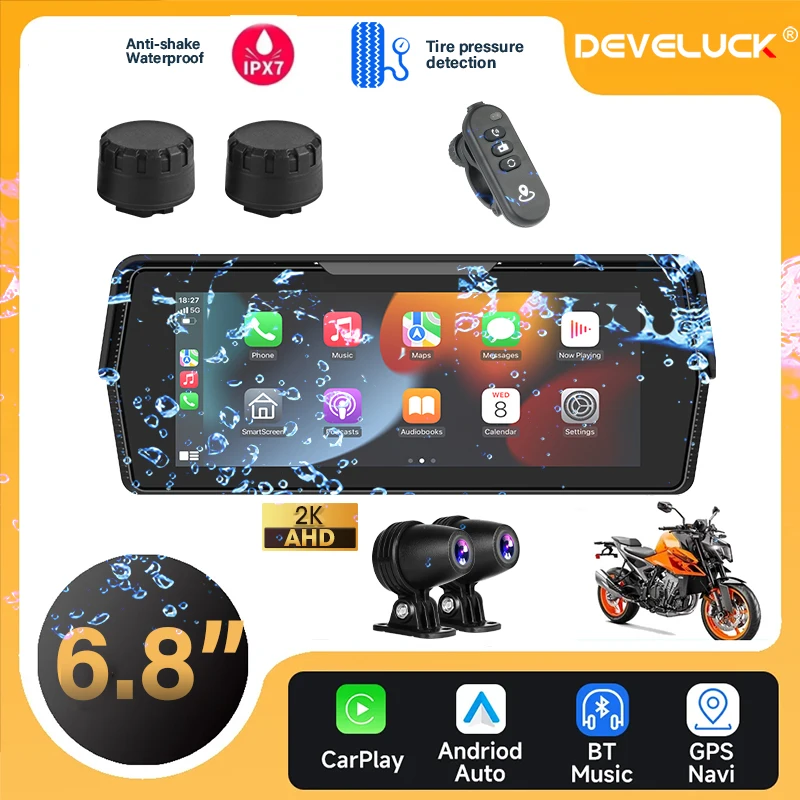 6.8 ”Motocykel prenosný navigačný GPS bezdrôtový Apple CarPlay Android Auto IPX7 nepremokavá motocykla BT dotyková obrazovka Displej