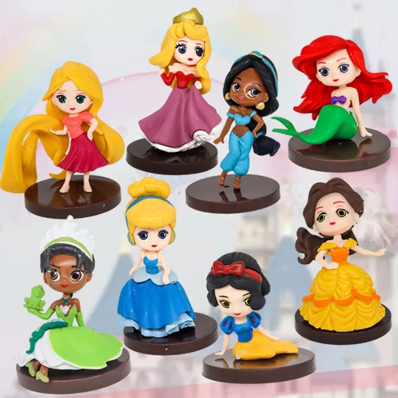 6-8ks/set Disney Vysoko kvalitný kawaii q Snehulienka akčná figúrka princeznej Ariel Belle Rapunzel Mermaid Toys Models Girls Darček