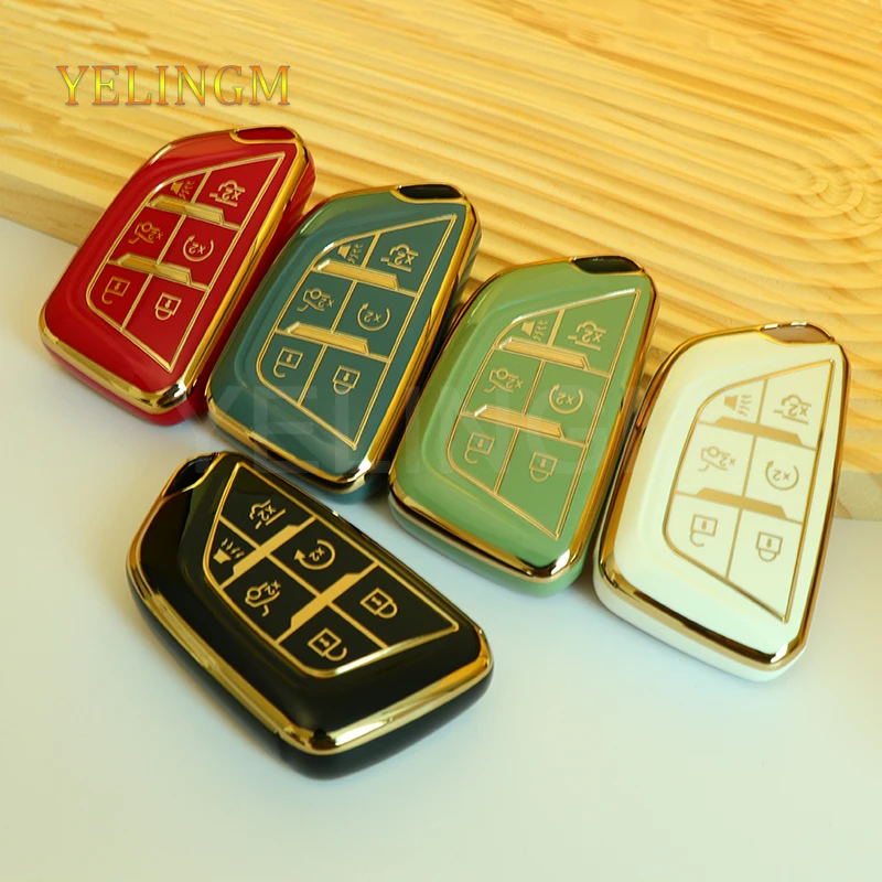 6 Bottons TPU Car Key FOB Cover Case pre puzdro pre Cadillac Escalade CT4 CT4-V CT5 XTS CT6 C8 pre GMC Yukon 2021 2022 príslušenstvo