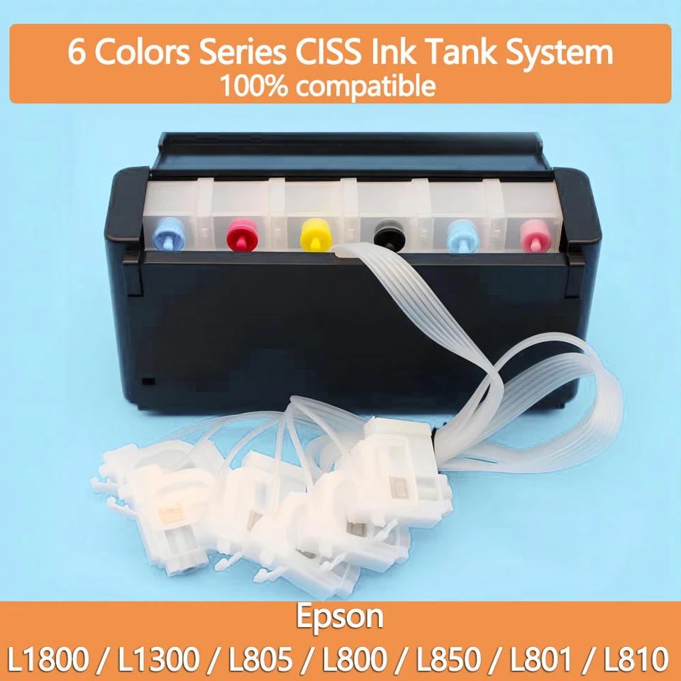 6 Colors Series CISS Atrated Tank System Externá kazeta kompatibilná pre Epson L805 L800 L1800 L801 L810 L850 L1300