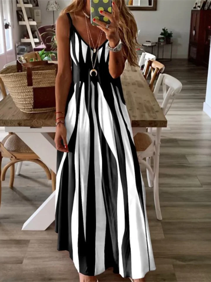6 -farebná patchworka Geometrické dlhé šaty Ženy letné sexy bez rukávov tank šaty Vestidos