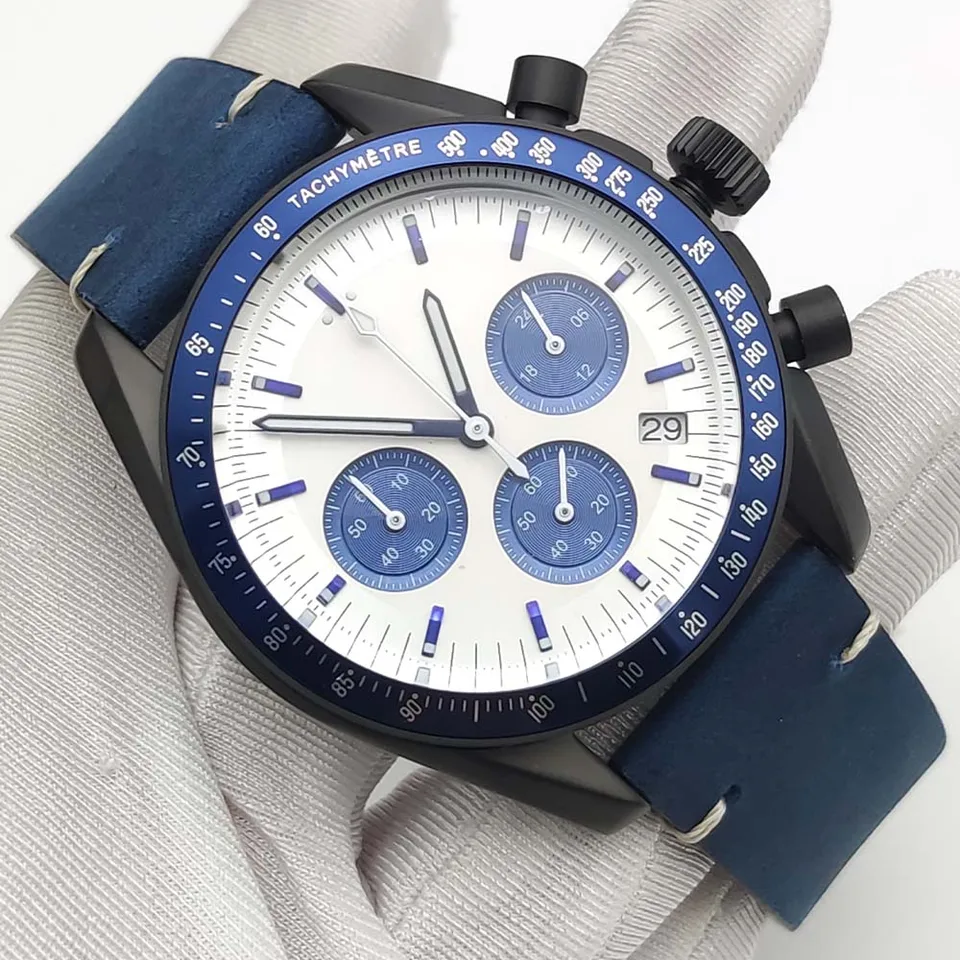 6 farieb 40 mm obchodný kremeň Chronograf Brushed Black Case VK63 MOURE Vodotesný kalendár Pánske hodinky hodinky