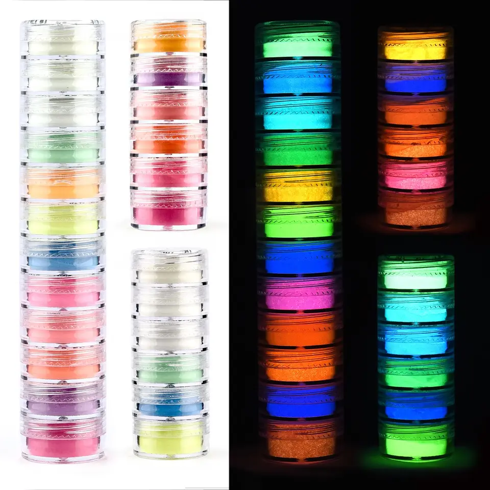 6 farieb/nastavená žiara v tmavom perlovom pwderovom pigmente, ktoré nie sú toxické žiarivé fluorescenčné pigmenty DIY
