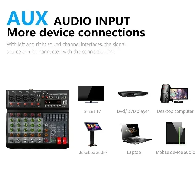 6 -kanálový štúdiový zvukový mixér USB 2 kanál Stereo vstupný DJ zvukový ovládač pre karaoke hudbu Karaoke Interface Mixing Board PC