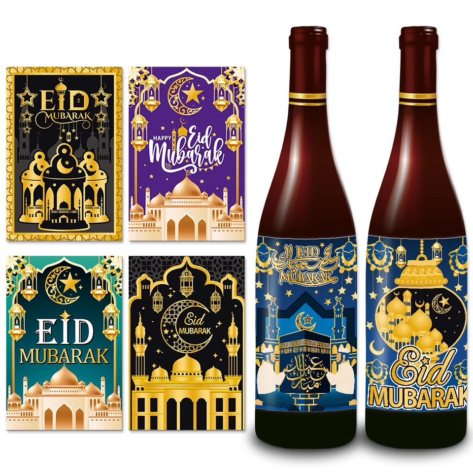 6 ks/balenie Eid Al Fitr 5.91 '' × 3,94 '' s nálepkou vína Multicolor Eid Mubarak Decorácie pre príslušenstvo pre dekorácie večierkov Ramadan