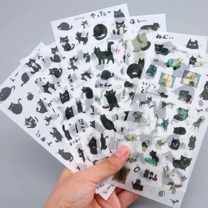6 ks/balenie roztomilé čierne mačky dekoratívne písacie potreby scrapbooking DIY DIARY Album Stick Lable