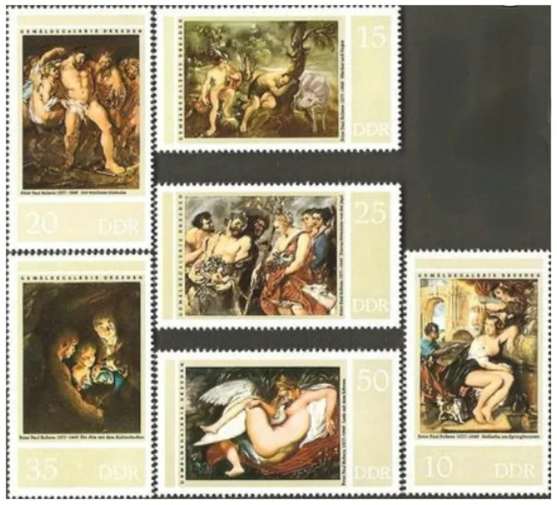 6 ks, DDR, 1977, Rubens Painting, Real Original Post Stamps, MNH