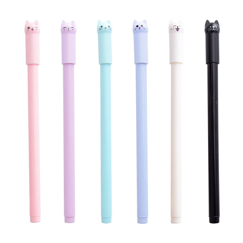 6 ks farebné mačacie perá kawaii gélové perá 0,5 mm čierne atramentové perá, cool darček pre obchod s mačkami, busens, kancelárske školské kancelárske potreby