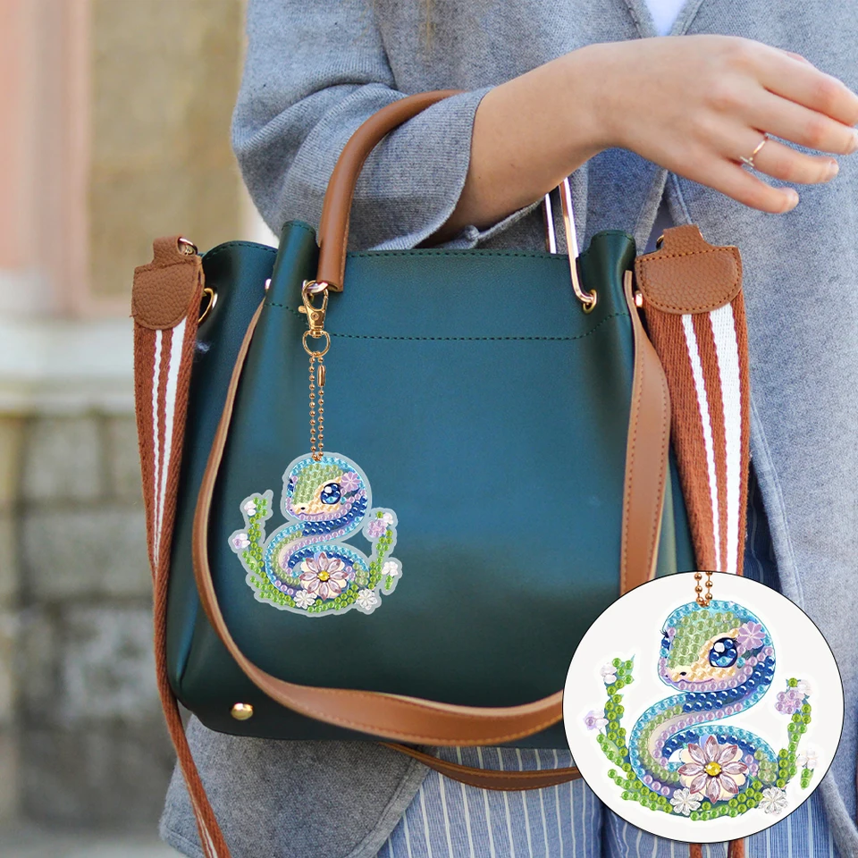 6 ks plné vŕtacie keyring kvetí had obojstranné diamantové maľba Art Keychain Prívesok pre začiatočníkov dospelých dospelých