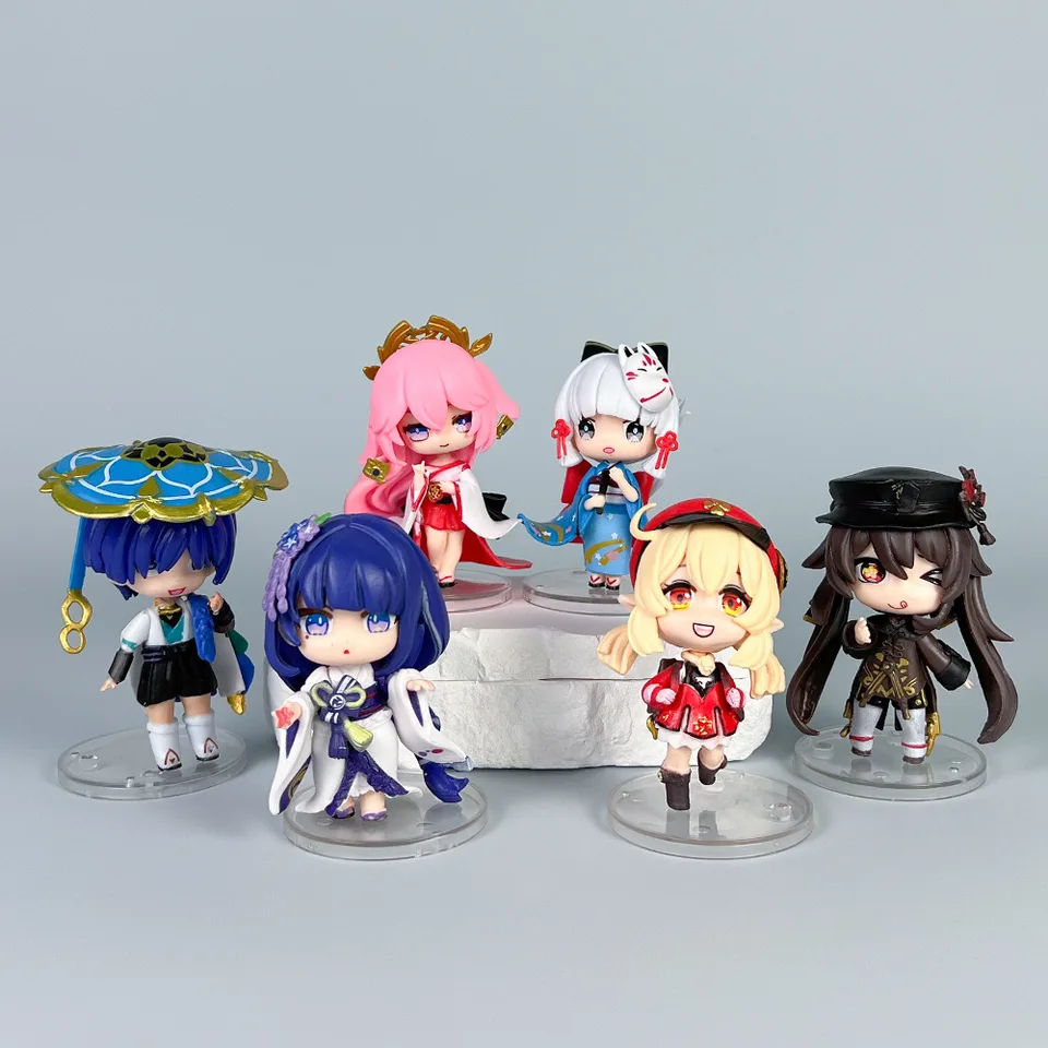 6 ks/set genshin dopad 10 cm modelky bábiky Darčeky Darčeky Xiao Raiden Shogun Hu Tao Yae Miko Anime Game Figures