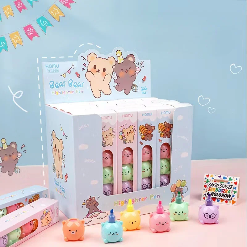 6 ks/set kawaii bacuľatý medveď Highlighters Art Markers Journal Journal DIY Art Supplies kresba farby značkovač roztomilý kancelársky darček darček