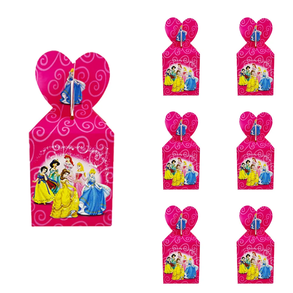 6 kusov Disney Princess Party Paper Candy Box Popcorn Box Girl Girl Dievčatá Dodávky Candy Box Birthday Party Decoration Baby BA
