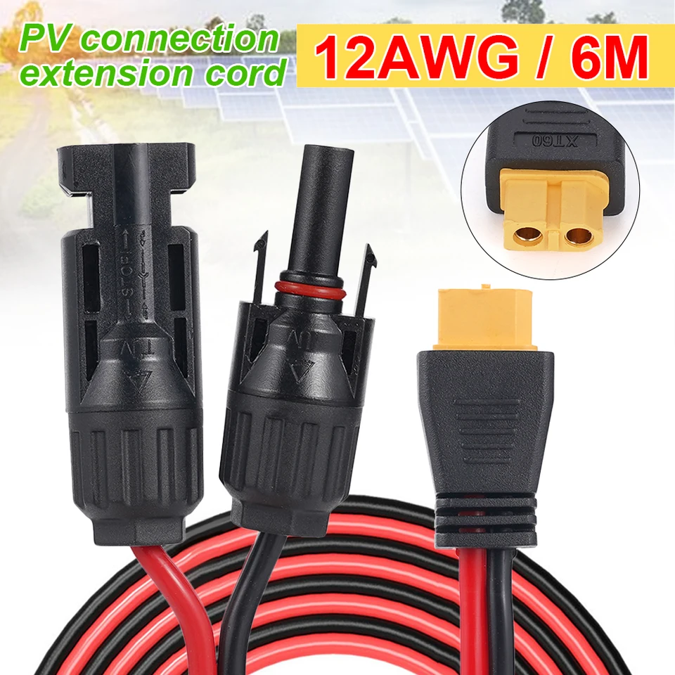 6 m 12awg Solárny nabíjací kábel XT60 Adaptér do predlžovacieho kábla Solar Conector Drôt vodotesného konektora pre batériu